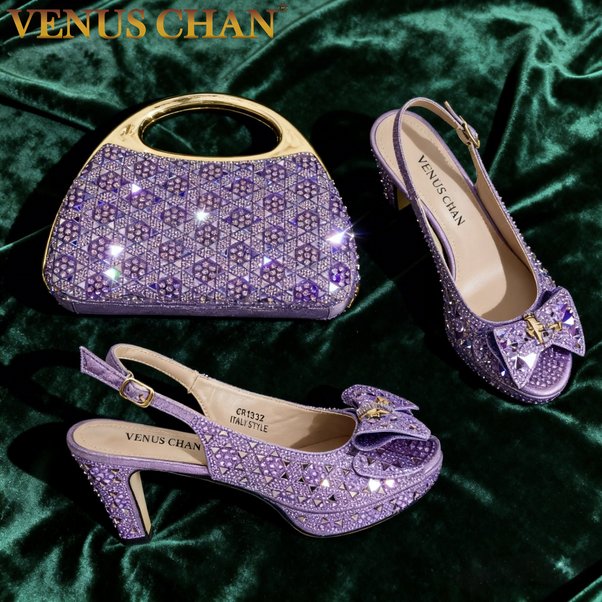 Party Favor Bag - Chic Light Purple Rhinestone Peep-Toe High