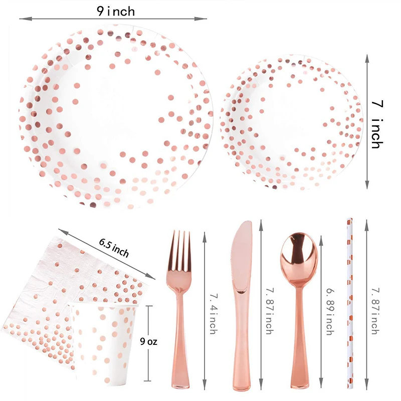 Rose Gold Party Tableware Kit  – обзор и цена Paper Straw Color