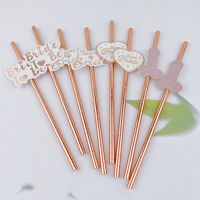 10pcs Team Bride Rose Gold Str – обзор и цена Paper Straw Color