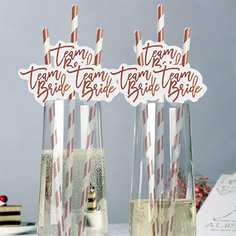 10pcs Team Bride Rose Gold Str – обзор и цена Paper Straw Color