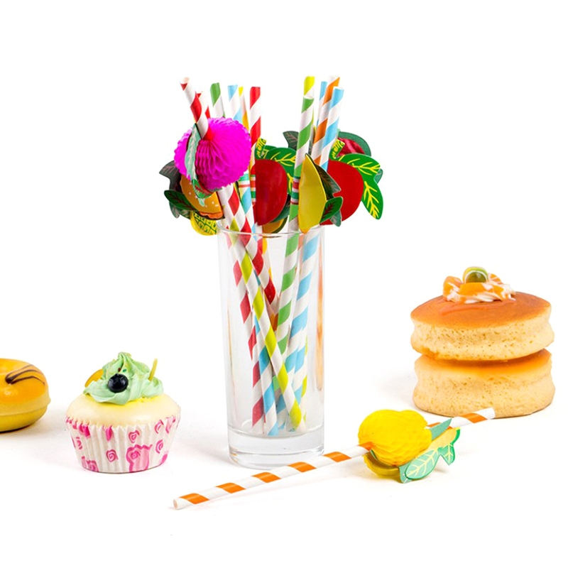 50pcs/lot 20cm 3D Fruit Cockta – обзор и цена Paper Straw Color