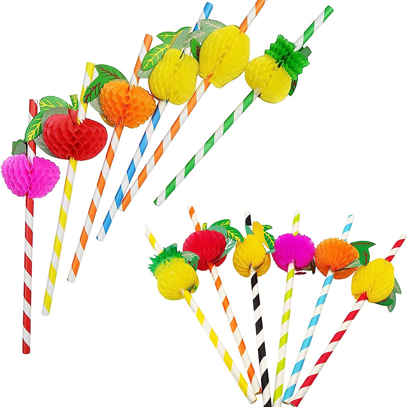 50pcs/lot 20cm 3D Fruit Cockta – обзор и цена Paper Straw Color