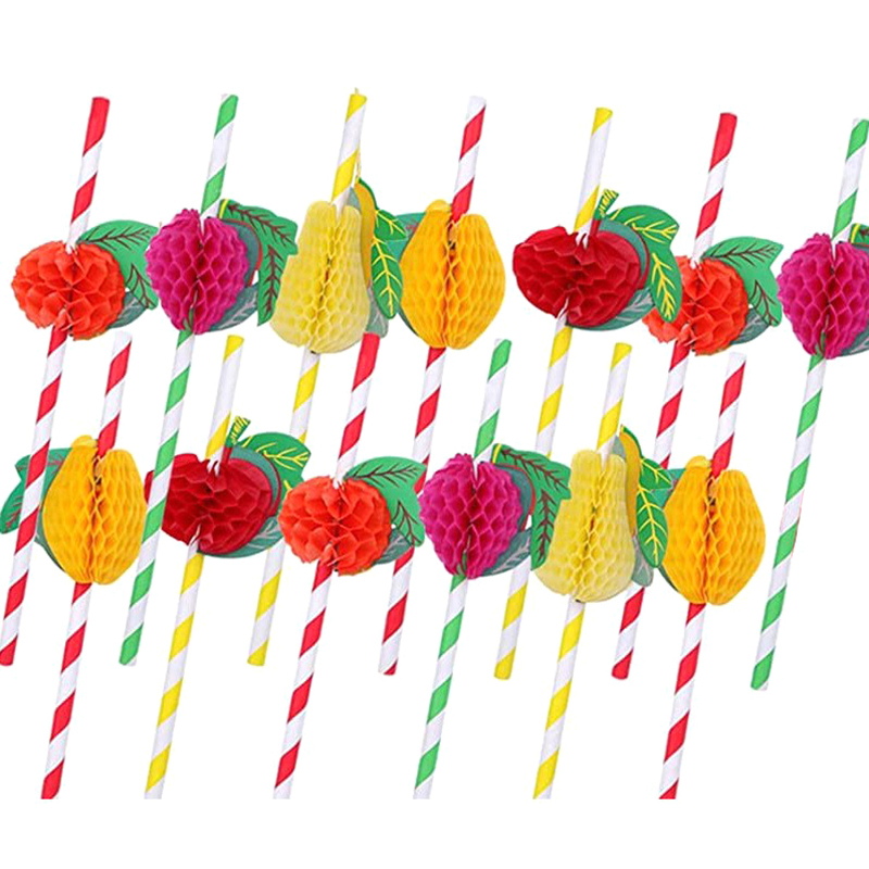 50pcs/lot 20cm 3D Fruit Cockta – обзор и цена Paper Straw Color